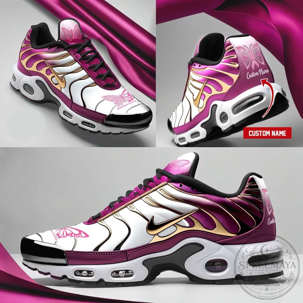 Custom Name Butterfly Pattern White and Pink Athletic Running Shoes Custom Name Butterfly Pattern White and Pink Athletic Running Shoes
