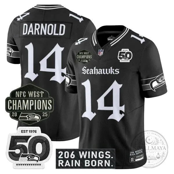 Seattle Seahawks 2025 NFC West Champions Jaxon Smith-Njigba Black Football Jersey 33 Seattle Seahawks 2025 NFC West Champions Jaxon Smith-Njigba Black Football Jersey