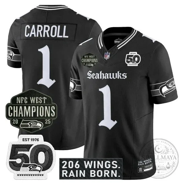 Seattle Seahawks 2025 NFC West Champions Jaxon Smith-Njigba Black Football Jersey 35 Seattle Seahawks 2025 NFC West Champions Jaxon Smith-Njigba Black Football Jersey