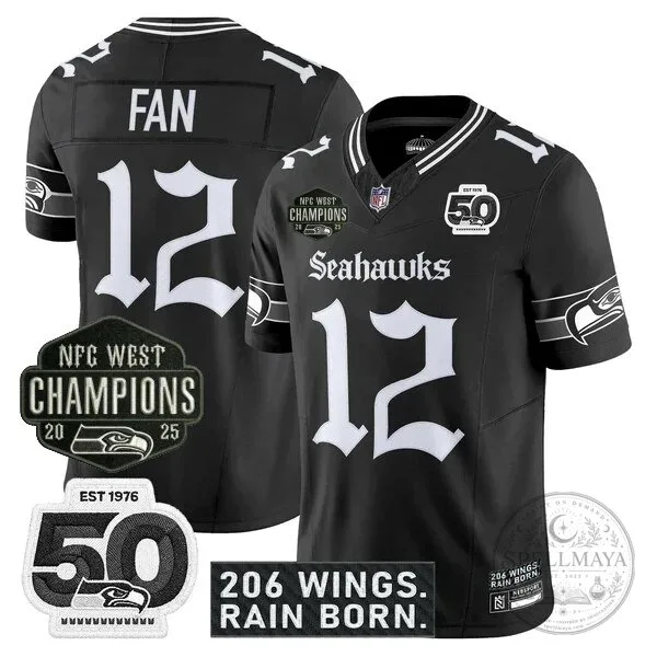 Seattle Seahawks 2025 NFC West Champions Jaxon Smith-Njigba Black Football Jersey 39 Seattle Seahawks 2025 NFC West Champions Jaxon Smith-Njigba Black Football Jersey