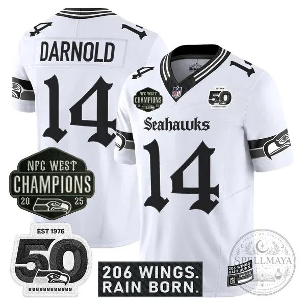 Seattle Seahawks 2025 NFC West Champions Jaxon Smith-Njigba Black Football Jersey 40 Seattle Seahawks 2025 NFC West Champions Jaxon Smith-Njigba Black Football Jersey