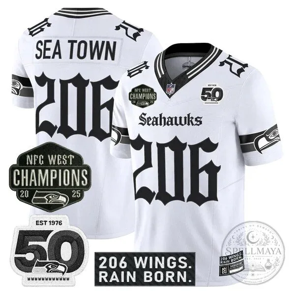 Seattle Seahawks 2025 NFC West Champions Jaxon Smith-Njigba Black Football Jersey 41 Seattle Seahawks 2025 NFC West Champions Jaxon Smith-Njigba Black Football Jersey