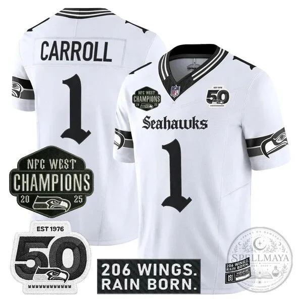 Seattle Seahawks 2025 NFC West Champions Jaxon Smith-Njigba Black Football Jersey 42 Seattle Seahawks 2025 NFC West Champions Jaxon Smith-Njigba Black Football Jersey