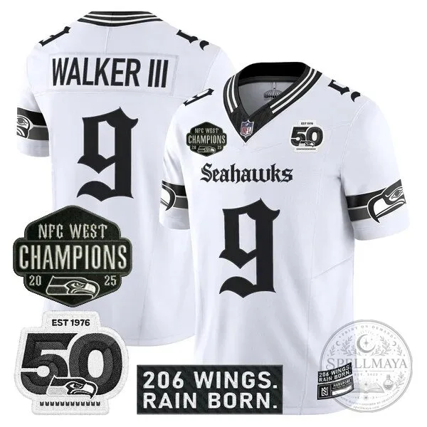 Seattle Seahawks 2025 NFC West Champions Jaxon Smith-Njigba Black Football Jersey 45 Seattle Seahawks 2025 NFC West Champions Jaxon Smith-Njigba Black Football Jersey