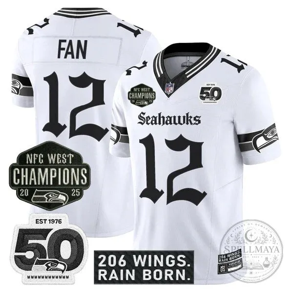 Seattle Seahawks 2025 NFC West Champions Jaxon Smith-Njigba Black Football Jersey 47 Seattle Seahawks 2025 NFC West Champions Jaxon Smith-Njigba Black Football Jersey