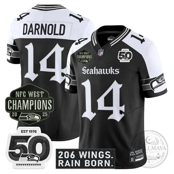 Seattle Seahawks 2025 NFC West Champions Jaxon Smith-Njigba Black Football Jersey 48 Seattle Seahawks 2025 NFC West Champions Jaxon Smith-Njigba Black Football Jersey