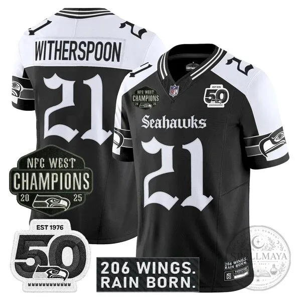 Seattle Seahawks 2025 NFC West Champions Jaxon Smith-Njigba Black Football Jersey 52 Seattle Seahawks 2025 NFC West Champions Jaxon Smith-Njigba Black Football Jersey