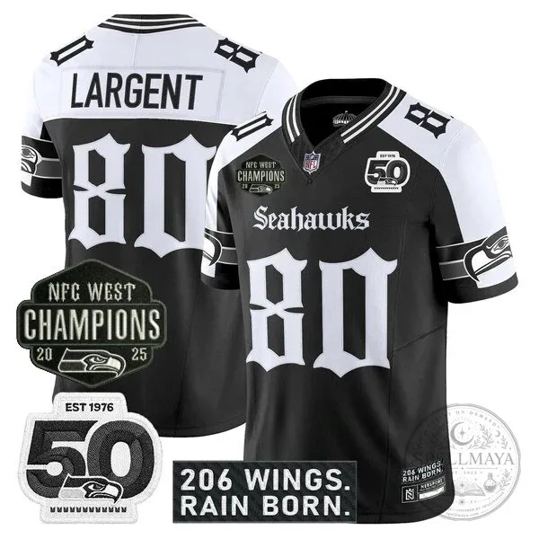 Seattle Seahawks 2025 NFC West Champions Jaxon Smith-Njigba Black Football Jersey 54 Seattle Seahawks 2025 NFC West Champions Jaxon Smith-Njigba Black Football Jersey
