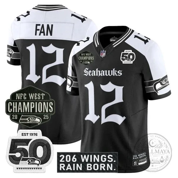 Seattle Seahawks 2025 NFC West Champions Jaxon Smith-Njigba Black Football Jersey 55 Seattle Seahawks 2025 NFC West Champions Jaxon Smith-Njigba Black Football Jersey