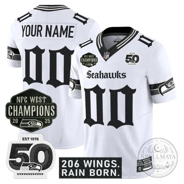 Seattle Seahawks 2025 NFC West Champions Jaxon Smith-Njigba Black Football Jersey 58 Seattle Seahawks 2025 NFC West Champions Jaxon Smith-Njigba Black Football Jersey