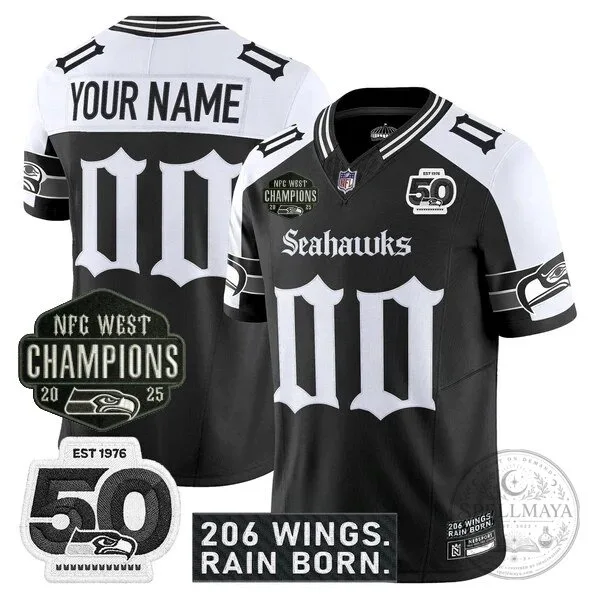 Seattle Seahawks 2025 NFC West Champions Jaxon Smith-Njigba Black Football Jersey 59 Seattle Seahawks 2025 NFC West Champions Jaxon Smith-Njigba Black Football Jersey