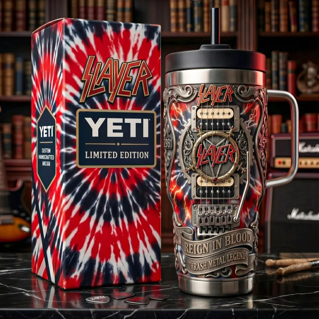 Slayer Reign in Blood Thrash Metal Legends Engraved Tumbler with Handle Slayer Reign in Blood Thrash Metal Legends Engraved Tumbler with Handle