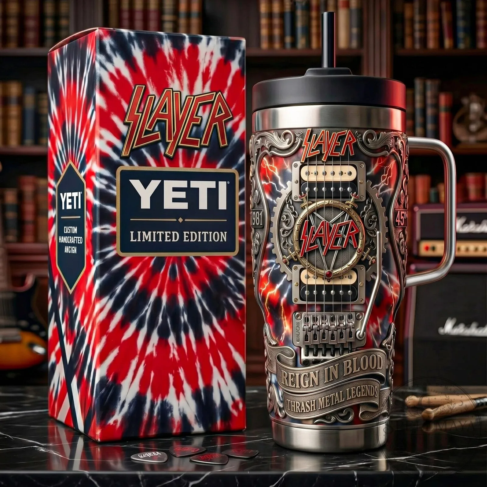 Slayer Reign in Blood Thrash Metal Legends Engraved Tumbler with Handle