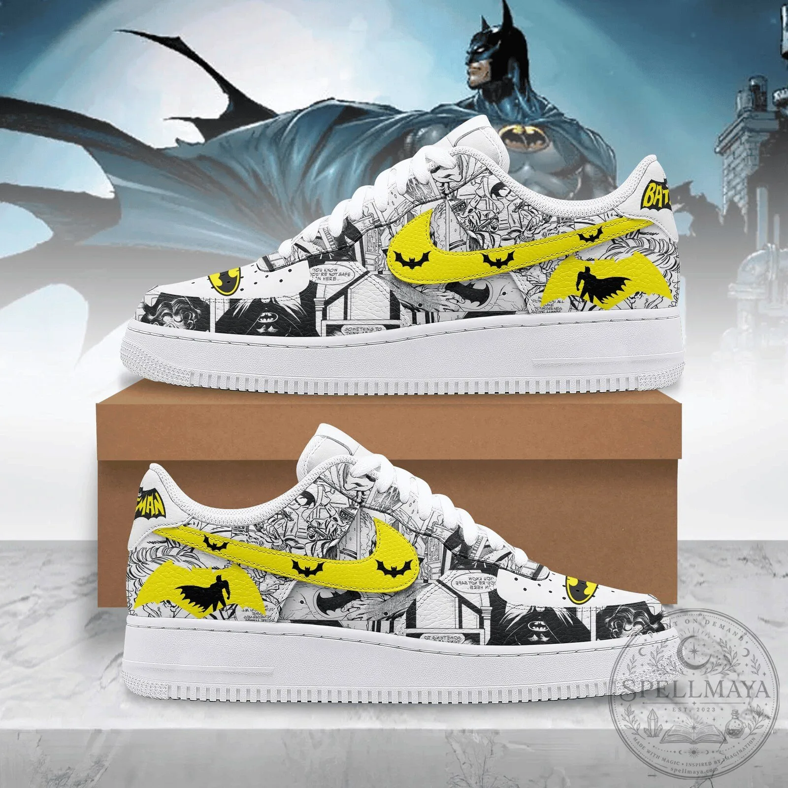 Batman Comic Strip Custom Printed White Sneakers 1 Batman Comic Strip Custom Printed White Sneakers