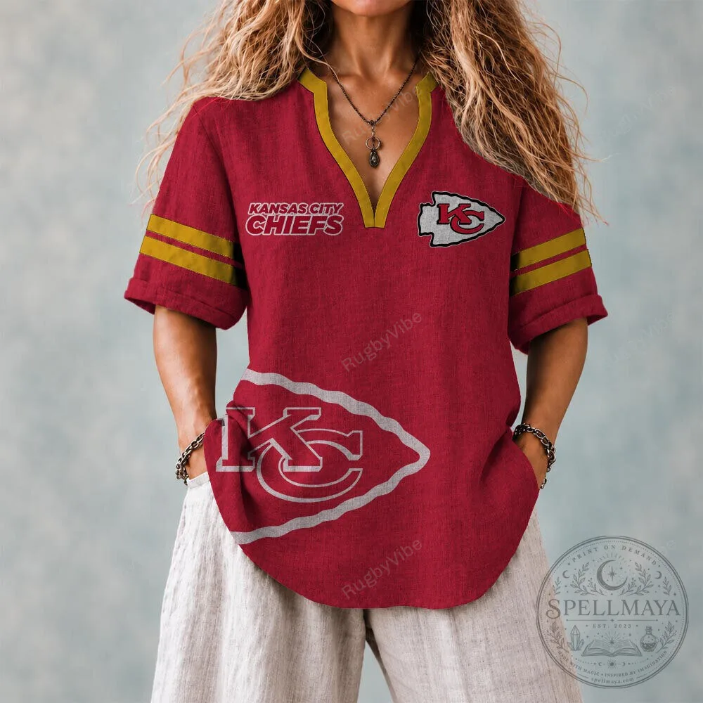 Kansas City Chiefs Football Team Red Fan Apparel V-Neck Short Sleeve Shirt