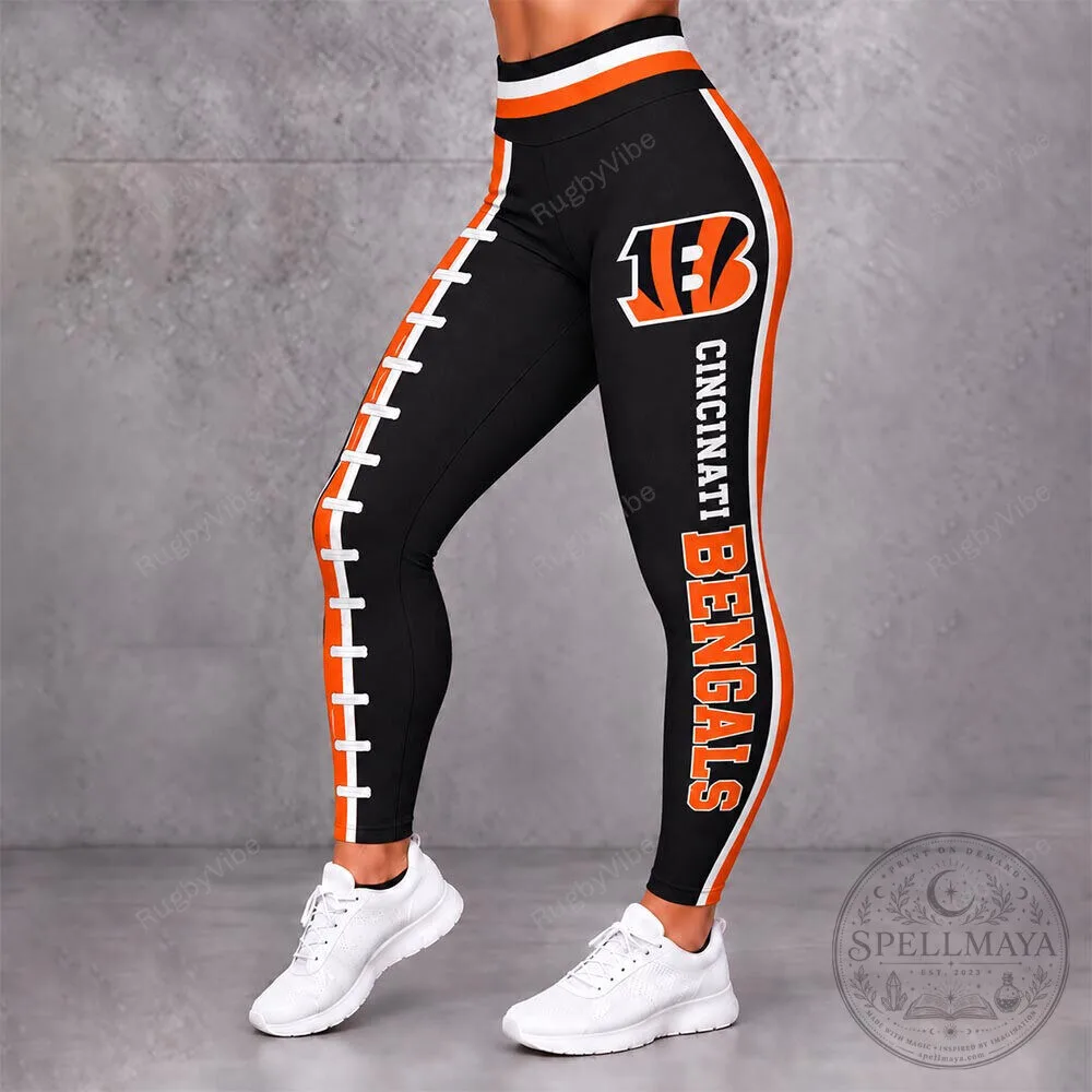 Cincinnati Bengals Football Team Black and Orange Striped Women's Leggings