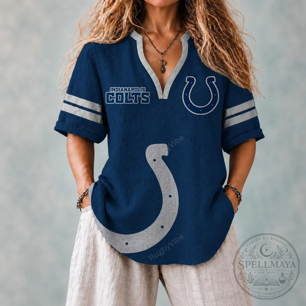 Indianapolis Colts Football Team Logo Women's V-Neck T-Shirt 2 Indianapolis Colts Football Team Logo Women's V-Neck T-Shirt