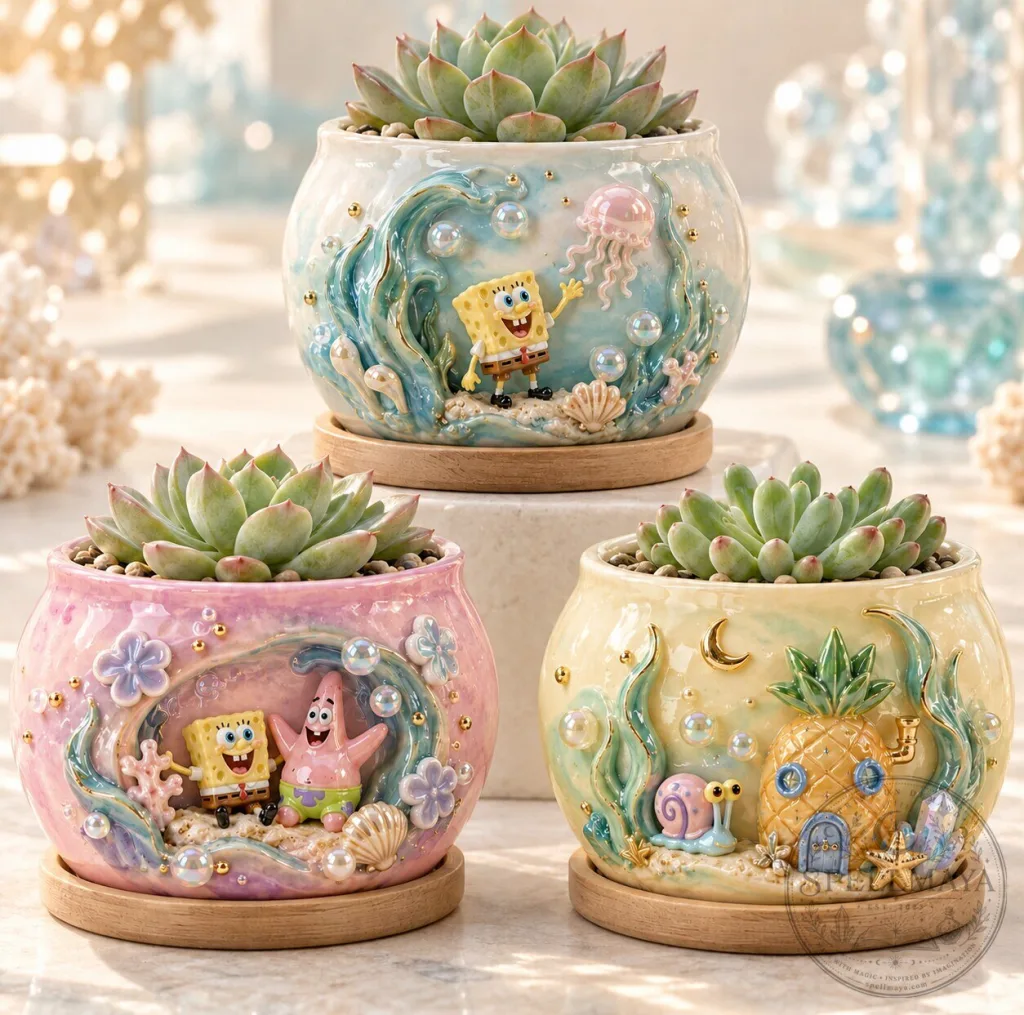 SpongeBob SquarePants Patrick Star Pineapple House Succulent Planter Pot Set SpongeBob SquarePants Patrick Star Pineapple House Succulent Planter Pot Set