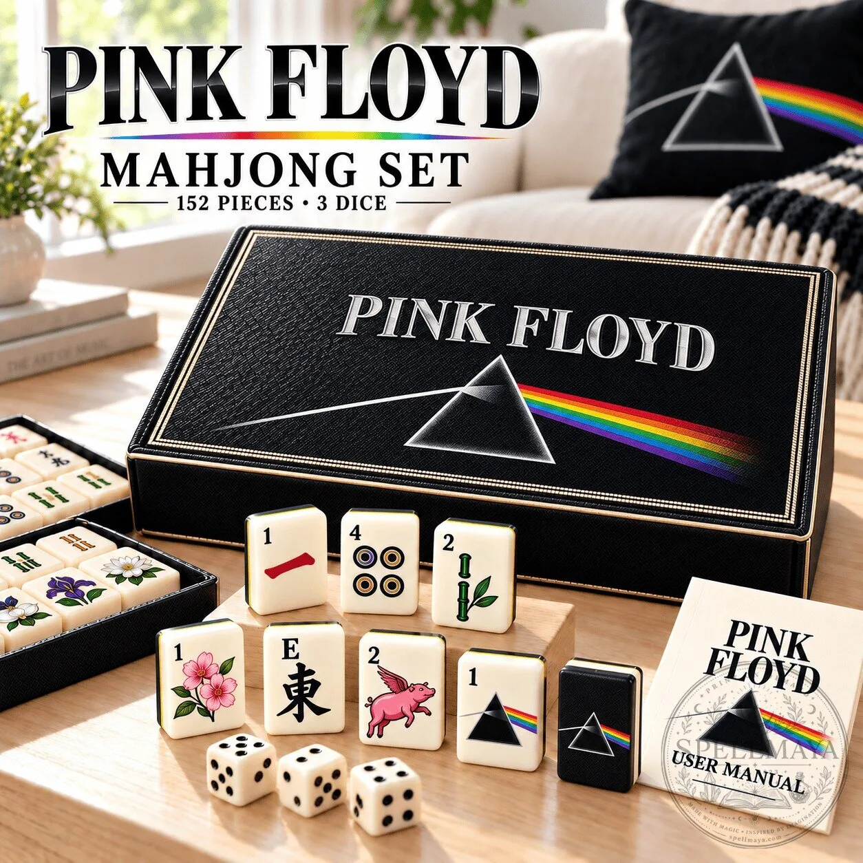 Pink Floyd The Dark Side of the Moon Mahjong Game Set with 152 Tiles and Dice