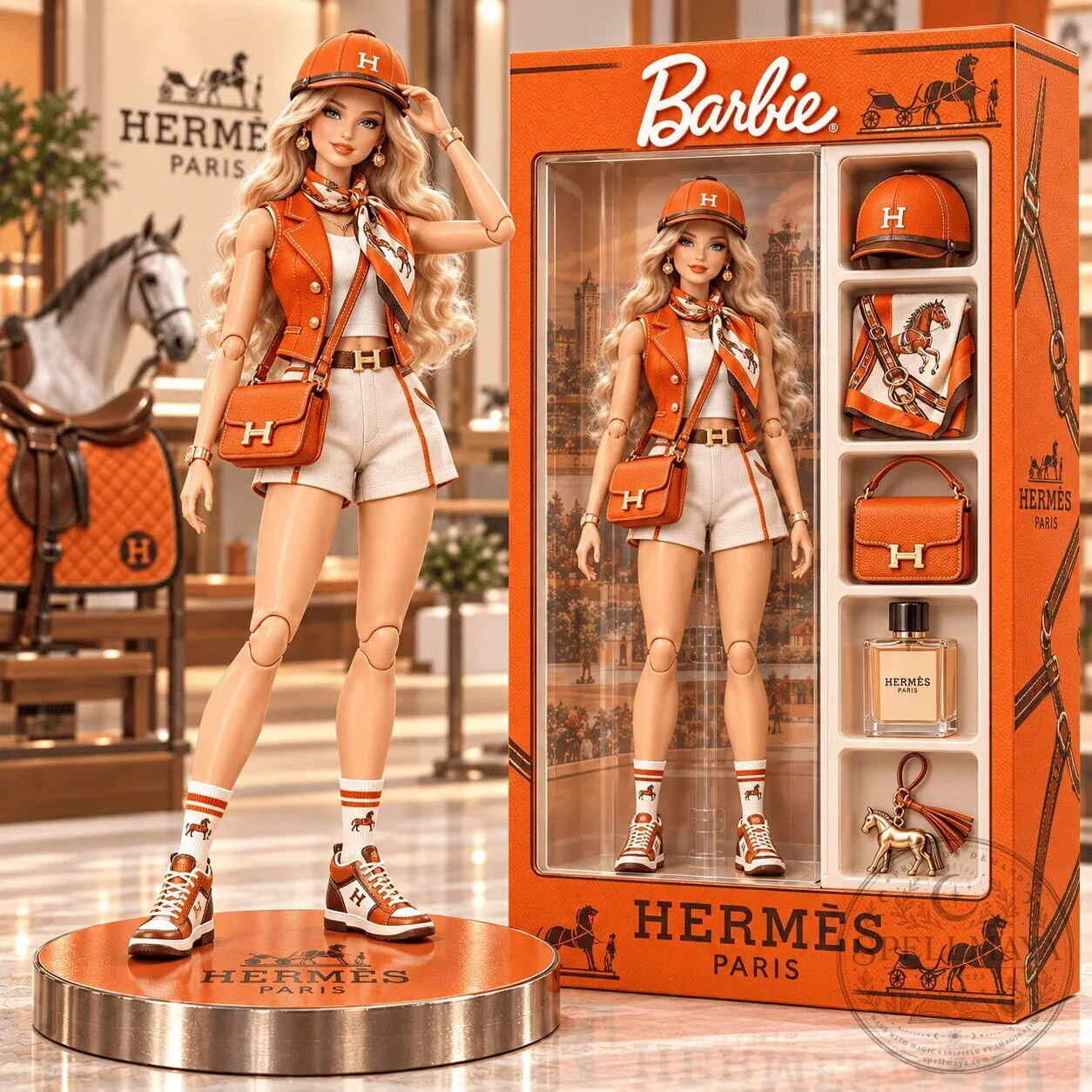 Barbie Doll Wearing Hermes Paris Fashion Outfit With Accessories 2 Barbie Doll Wearing Hermes Paris Fashion Outfit With Accessories