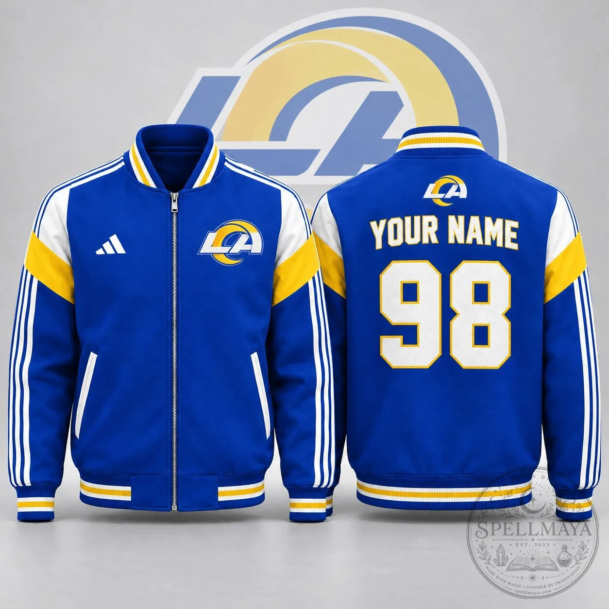Los Angeles Rams Personalized Blue and Yellow Varsity Jacket with Custom Name and Number