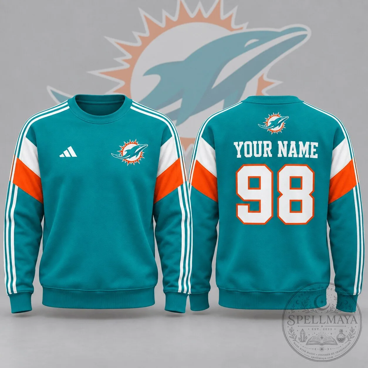 Miami Dolphins Personalized Name and Number NFL Football Team Sweatshirt