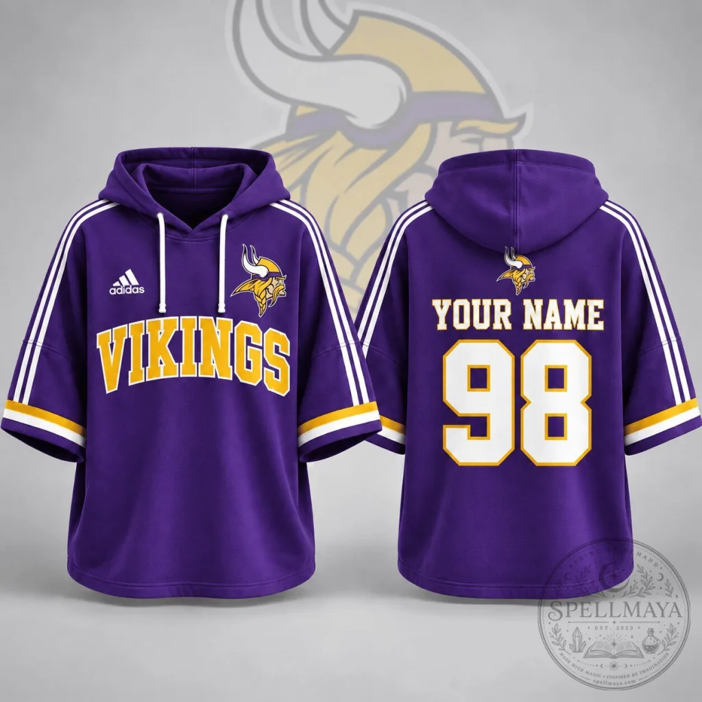 Minnesota Vikings Custom Name and Number Short Sleeve Hoodie Minnesota Vikings Custom Name and Number Short Sleeve Hoodie