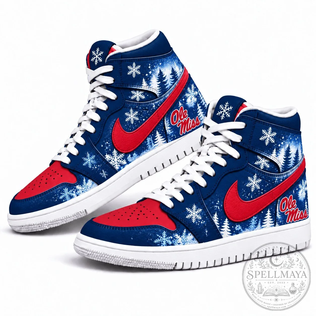 Ole Miss Rebels Winter Snow Christmas Tree Pattern High Top Sneakers