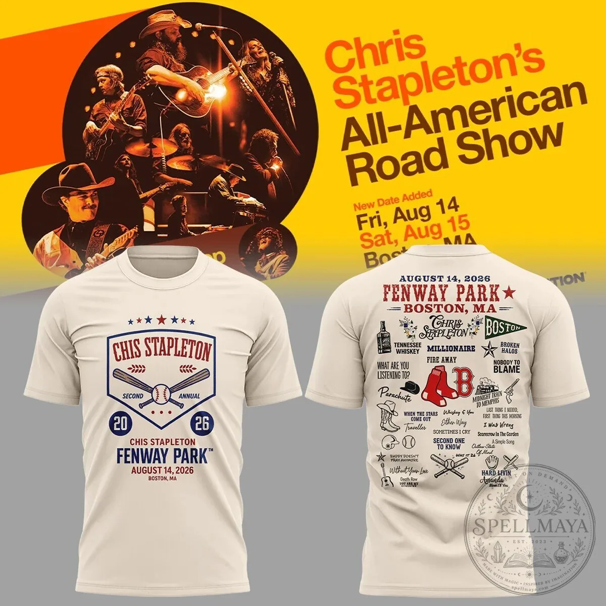All-American Road Show Concert T-Shirt for Chris Stapleton at Fenway Park