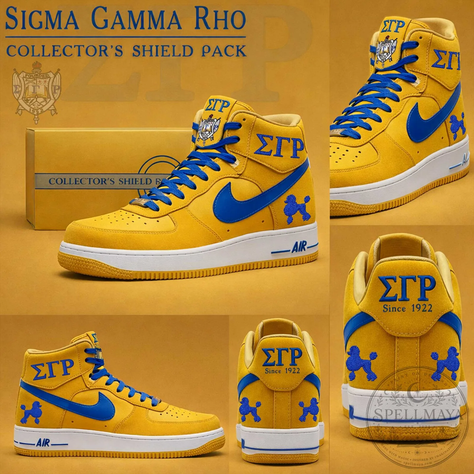 Sigma Gamma Rho High Top Sneakers, Yellow and Blue Greek Sorority Shoes
