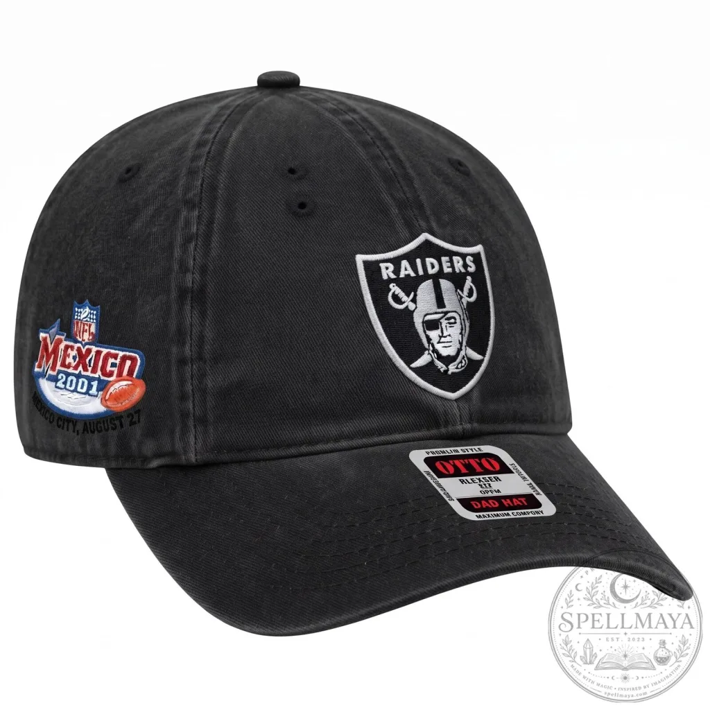 Embroidered Dad Hat for Las Vegas Raiders NFL Mexico City August 27, 2001 Embroidered Dad Hat for Las Vegas Raiders NFL Mexico City August 27, 2001