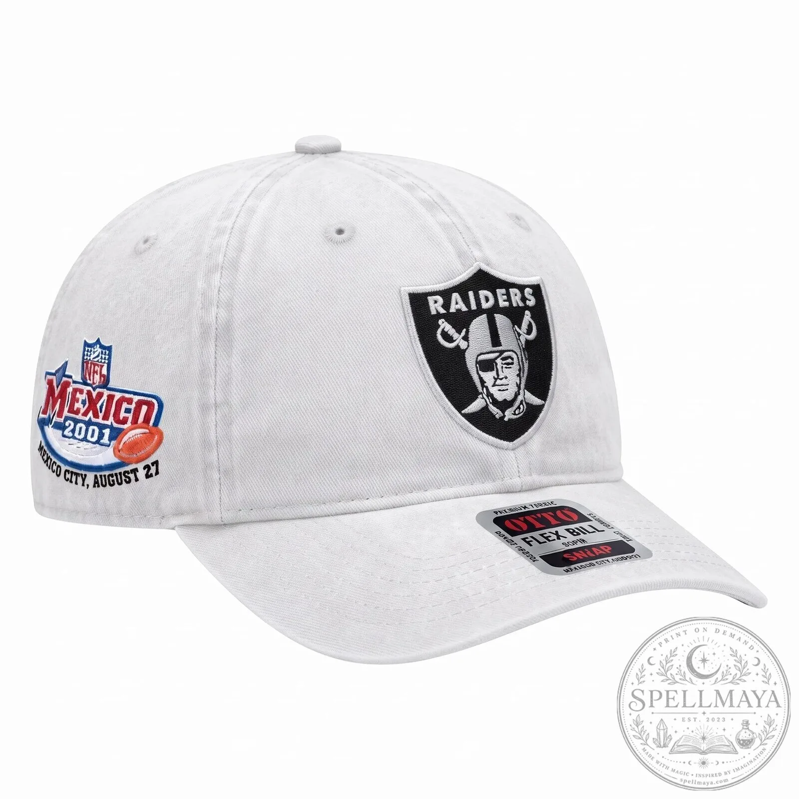 Embroidered Dad Hat for Las Vegas Raiders NFL Mexico City August 27, 2001 9 Embroidered Dad Hat for Las Vegas Raiders NFL Mexico City August 27, 2001
