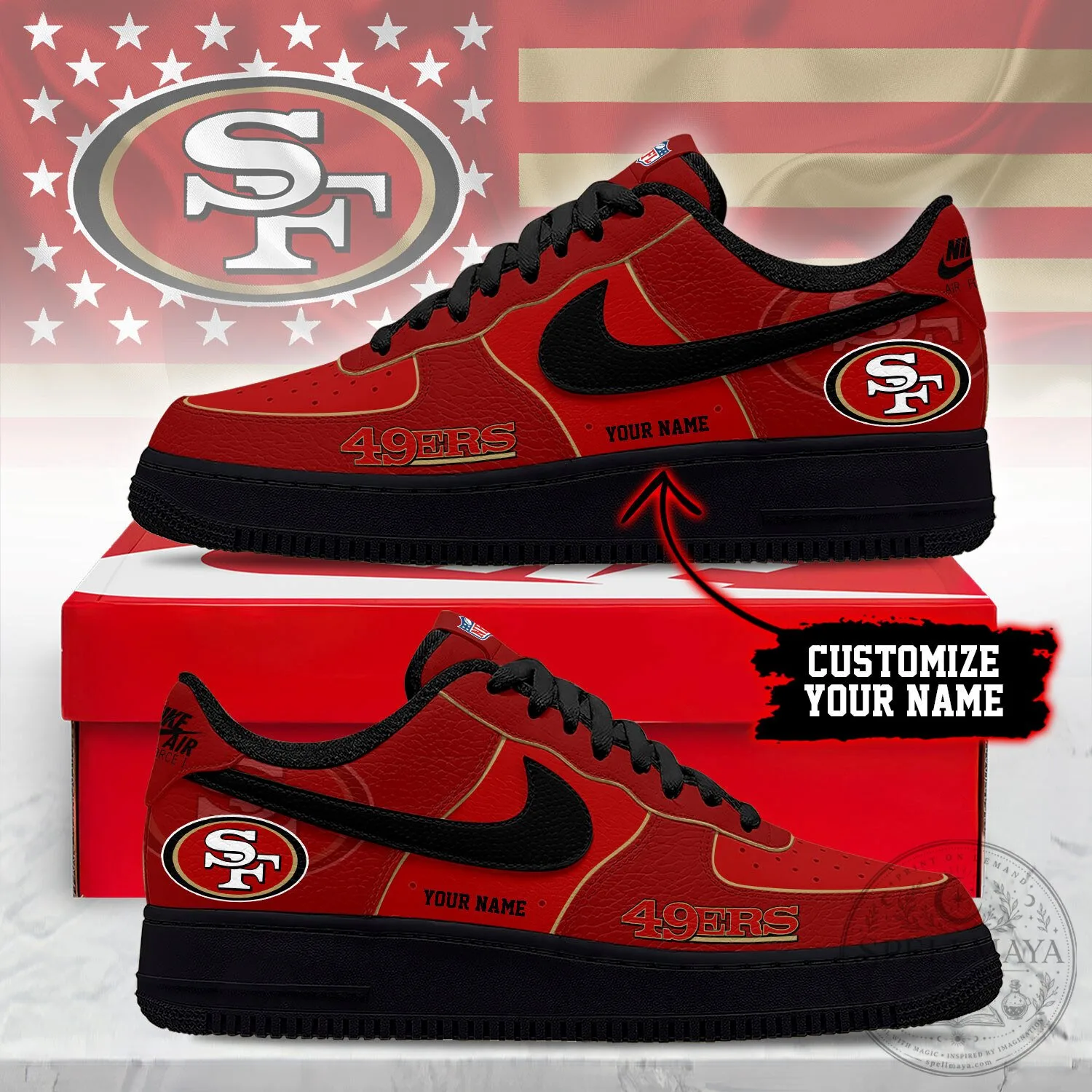 San Francisco 49ers Red Custom Name Football Team Fan Shoes