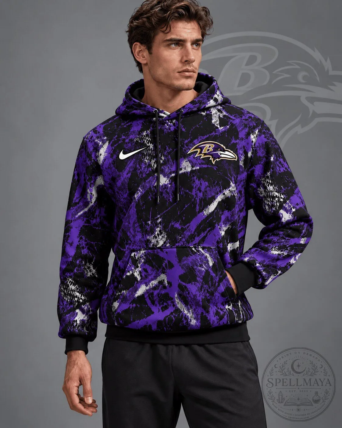Baltimore Ravens NFL Team Crest Distressed Camouflage Pullover Hoodie 2 Baltimore Ravens NFL Team Crest Distressed Camouflage Pullover Hoodie