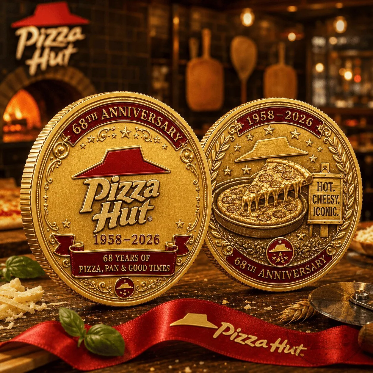 Pizza Hut 68th Anniversary Gold Commemorative Coin for Collectors 1958-2026