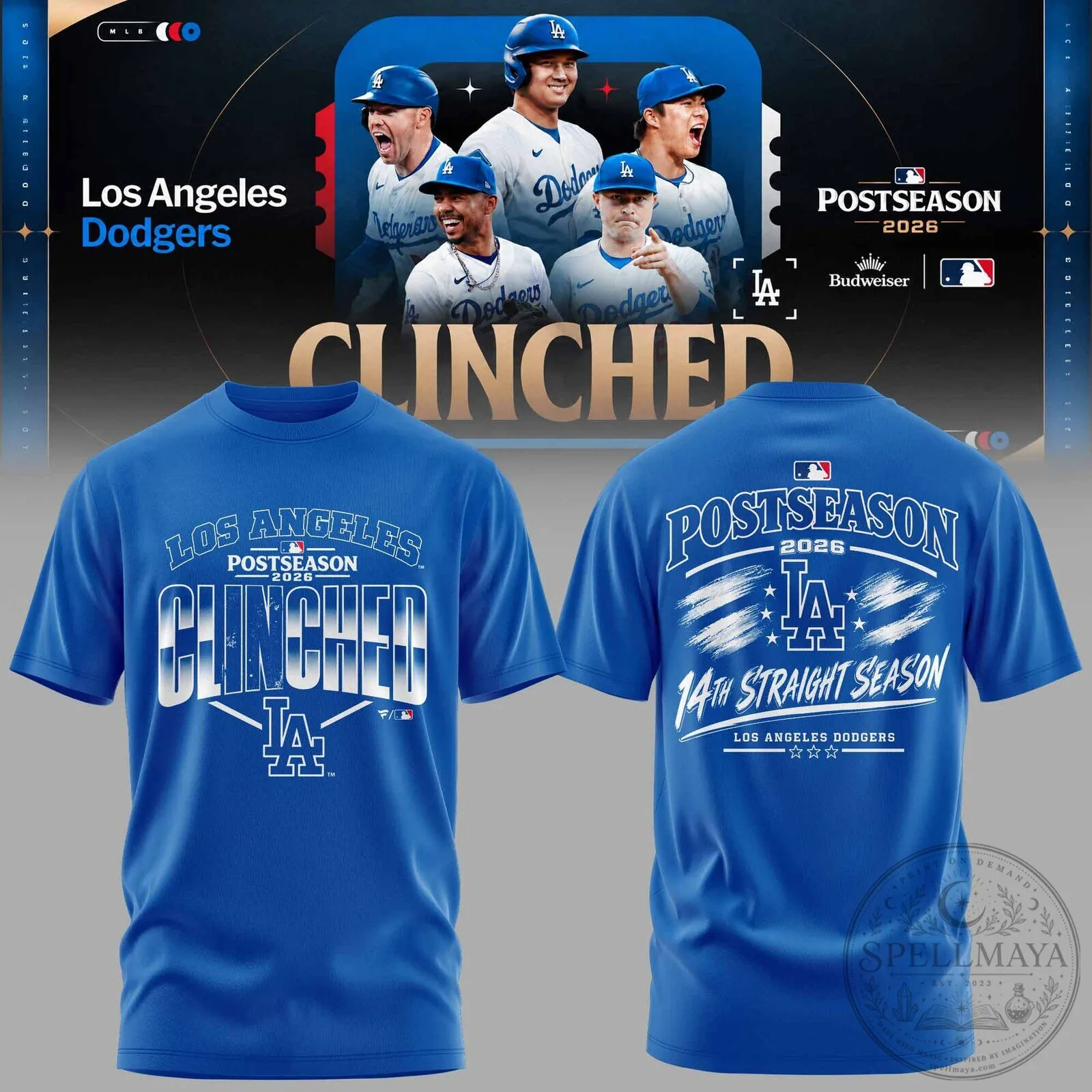 Los Angeles Dodgers Postseason Clinched 14th Straight Season T-Shirt