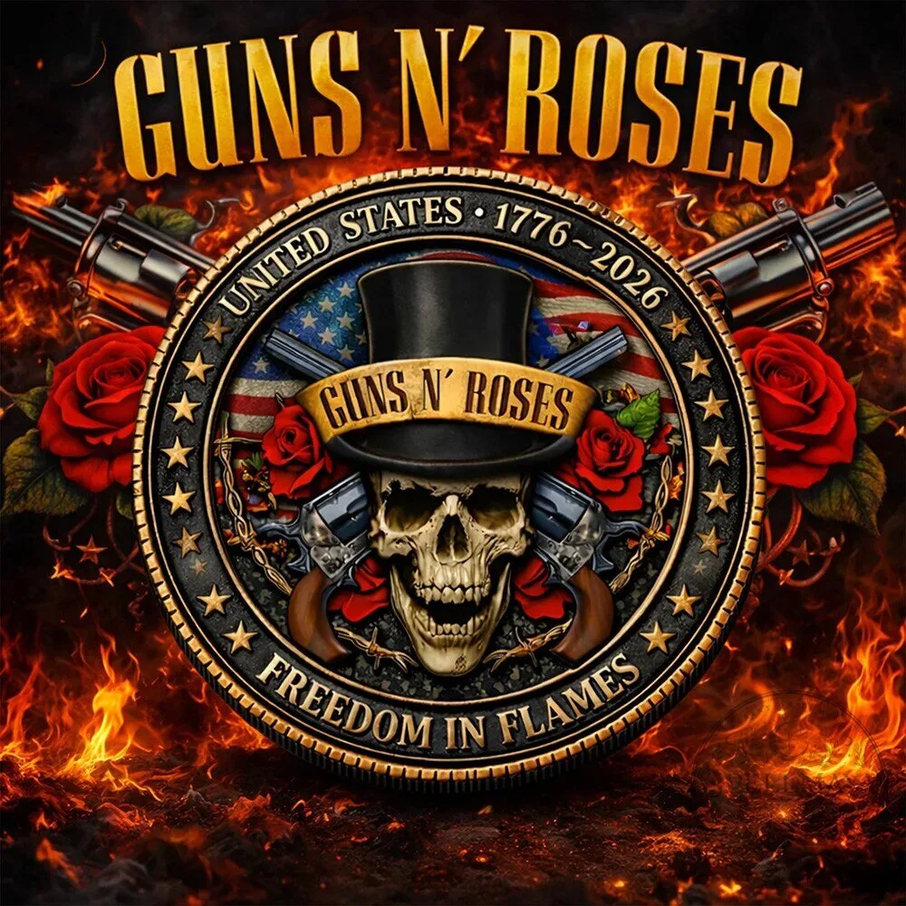 Guns N' Roses Skull Top Hat Rosette Commemorative Coin Freedom in Flames 1 Guns N' Roses Skull Top Hat Rosette Commemorative Coin Freedom in Flames