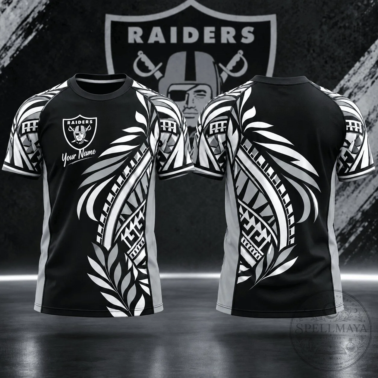 Las Vegas Raiders NFL Football Tribal Graphic Custom Name Black T-Shirt