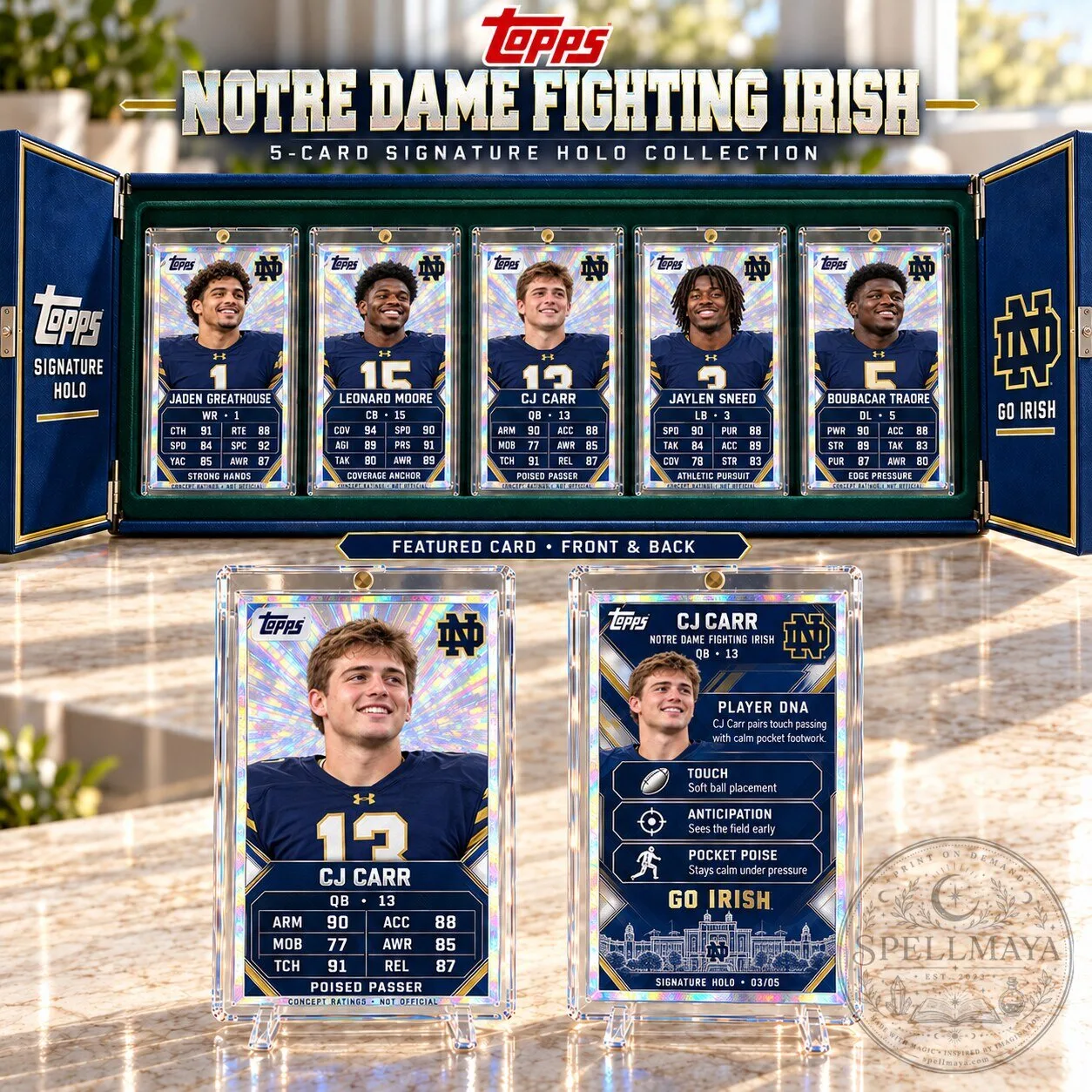 Notre Dame Fighting Irish Football 5-Card Signature Holo Collection Box Set