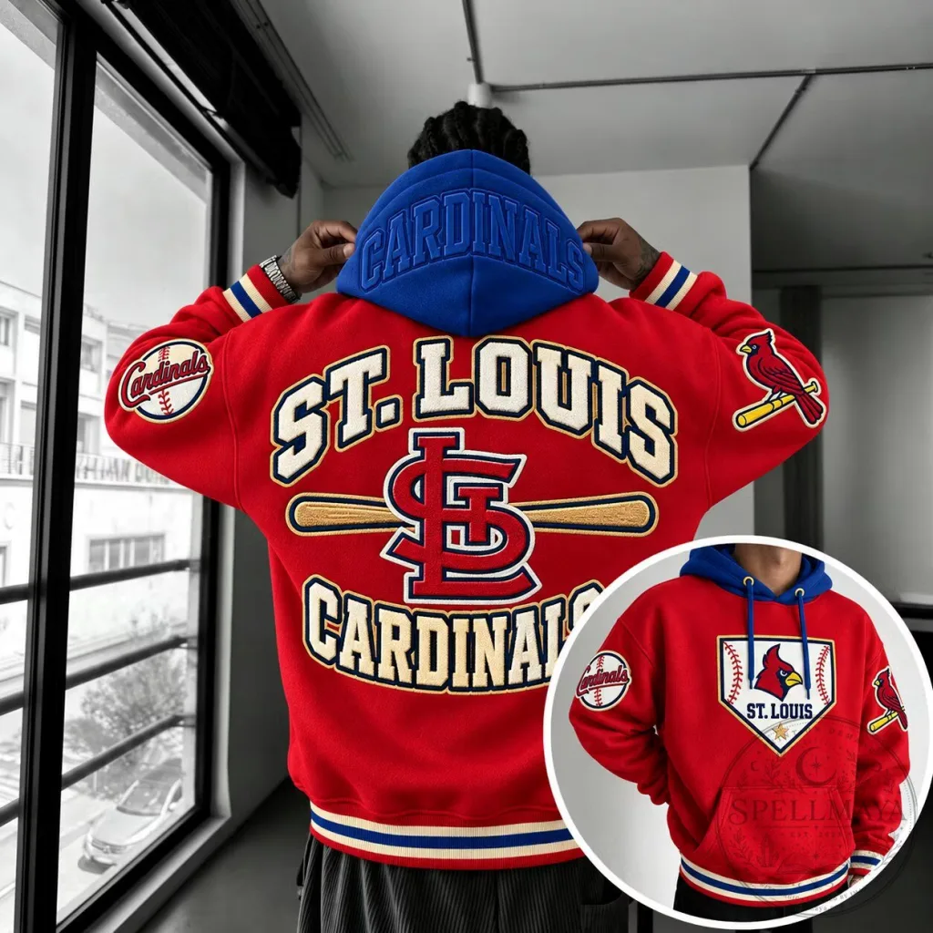 St. Louis Cardinals Baseball Team Red and Blue Hoodie for Adults St. Louis Cardinals Baseball Team Red and Blue Hoodie for Adults