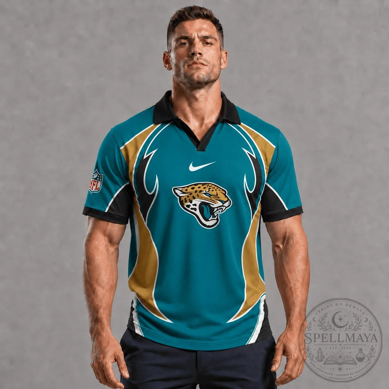 Jacksonville Jaguars NFL Football Team Logo Teal and Gold Fan Polo Shirt 5 Jacksonville Jaguars NFL Football Team Logo Teal and Gold Fan Polo Shirt