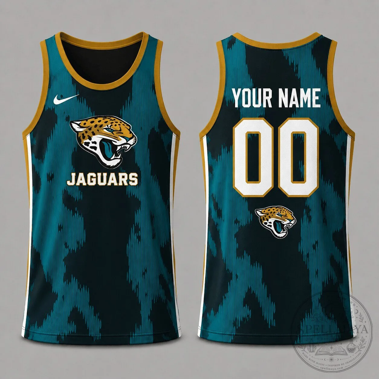 Jacksonville Jaguars Personalized Teal and Black Athletic Tank Top