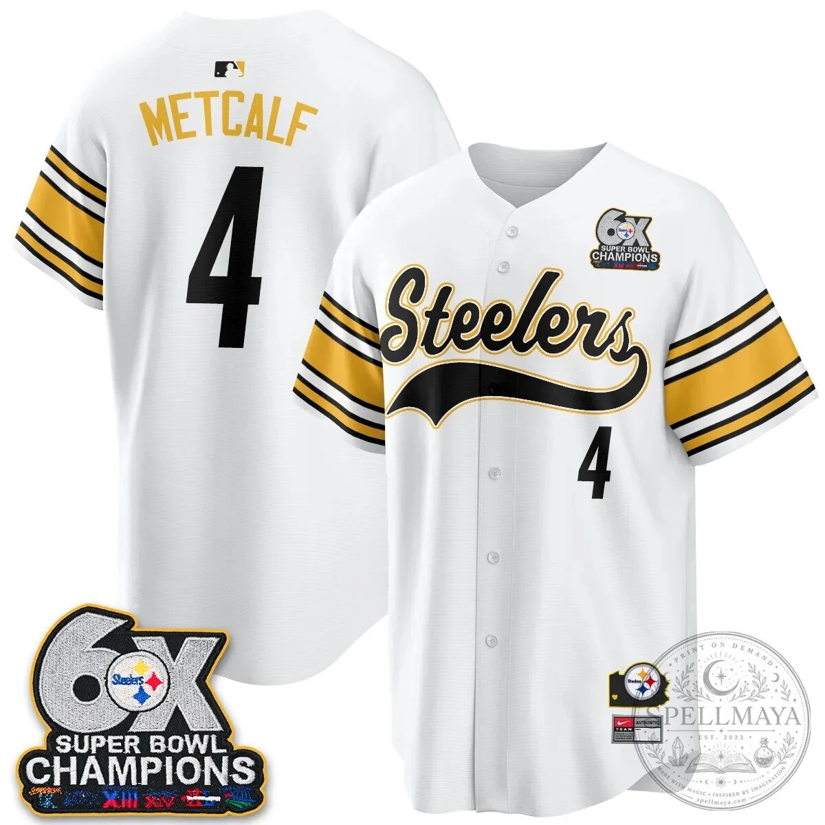 Pittsburgh Steelers TJ Watt 6X Super Bowl Champions Throwback Baseball Jersey 78 Pittsburgh Steelers TJ Watt 6X Super Bowl Champions Throwback Baseball Jersey