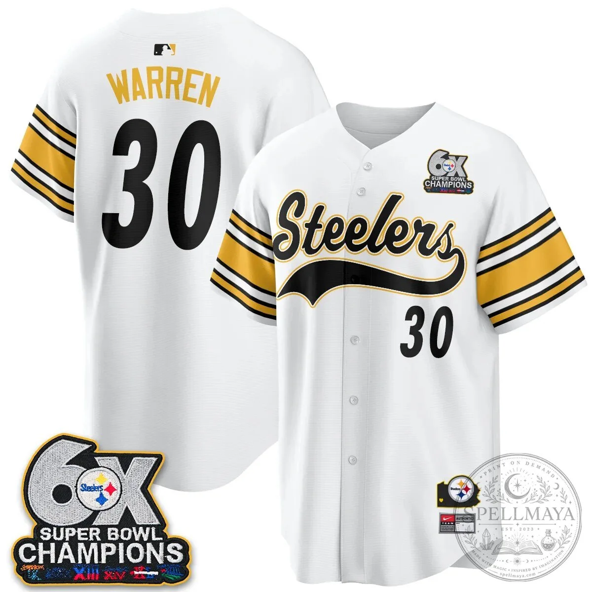 Pittsburgh Steelers TJ Watt 6X Super Bowl Champions Throwback Baseball Jersey 79 Pittsburgh Steelers TJ Watt 6X Super Bowl Champions Throwback Baseball Jersey