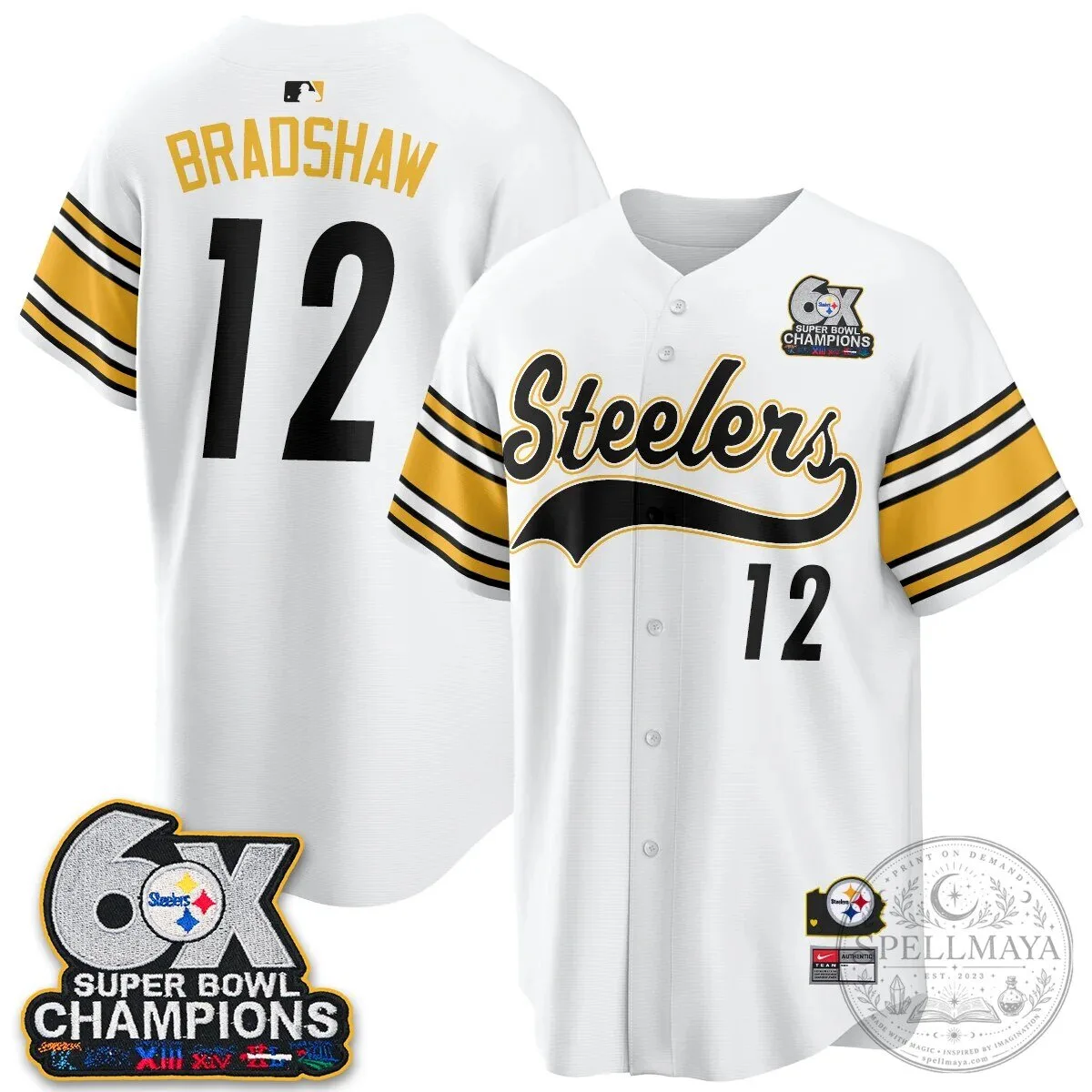 Pittsburgh Steelers TJ Watt 6X Super Bowl Champions Throwback Baseball Jersey 80 Pittsburgh Steelers TJ Watt 6X Super Bowl Champions Throwback Baseball Jersey
