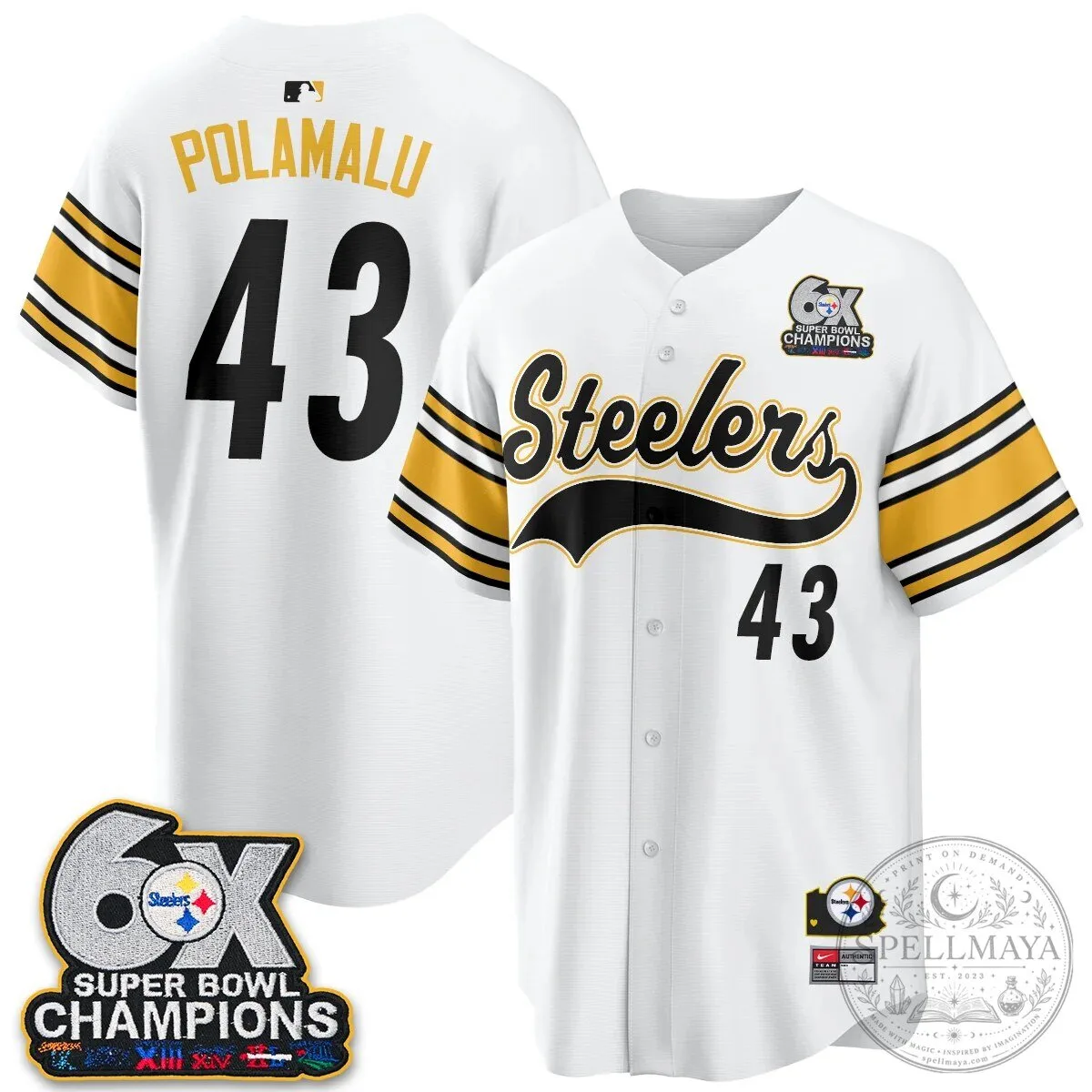 Pittsburgh Steelers TJ Watt 6X Super Bowl Champions Throwback Baseball Jersey 85 Pittsburgh Steelers TJ Watt 6X Super Bowl Champions Throwback Baseball Jersey