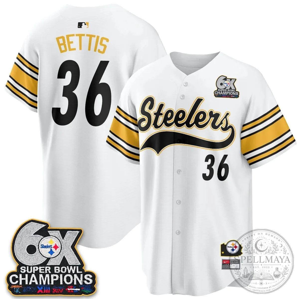 Pittsburgh Steelers TJ Watt 6X Super Bowl Champions Throwback Baseball Jersey 86 Pittsburgh Steelers TJ Watt 6X Super Bowl Champions Throwback Baseball Jersey