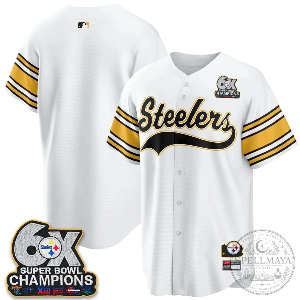 Pittsburgh Steelers TJ Watt 6X Super Bowl Champions Throwback Baseball Jersey 87 Pittsburgh Steelers TJ Watt 6X Super Bowl Champions Throwback Baseball Jersey