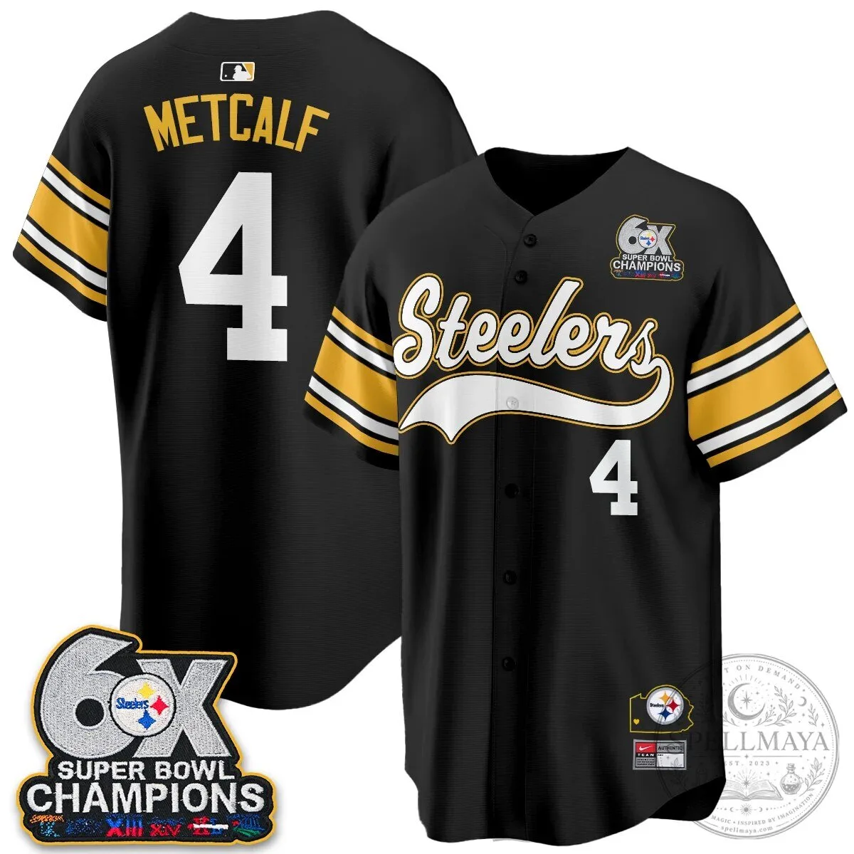 Pittsburgh Steelers TJ Watt 6X Super Bowl Champions Throwback Baseball Jersey 90 Pittsburgh Steelers TJ Watt 6X Super Bowl Champions Throwback Baseball Jersey