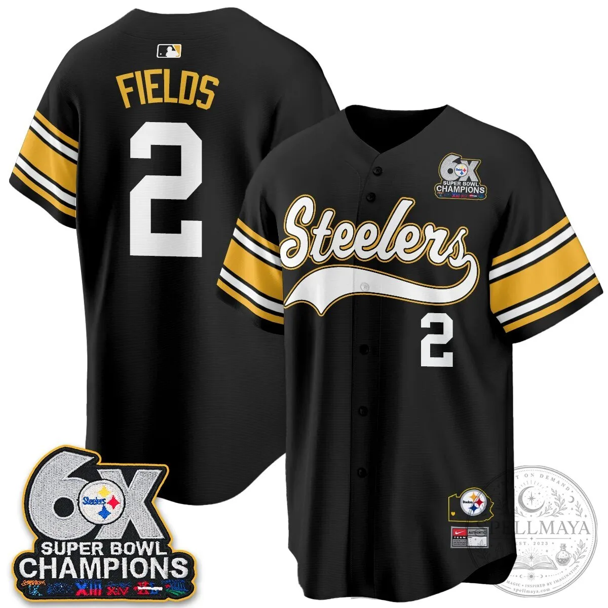Pittsburgh Steelers TJ Watt 6X Super Bowl Champions Throwback Baseball Jersey 94 Pittsburgh Steelers TJ Watt 6X Super Bowl Champions Throwback Baseball Jersey
